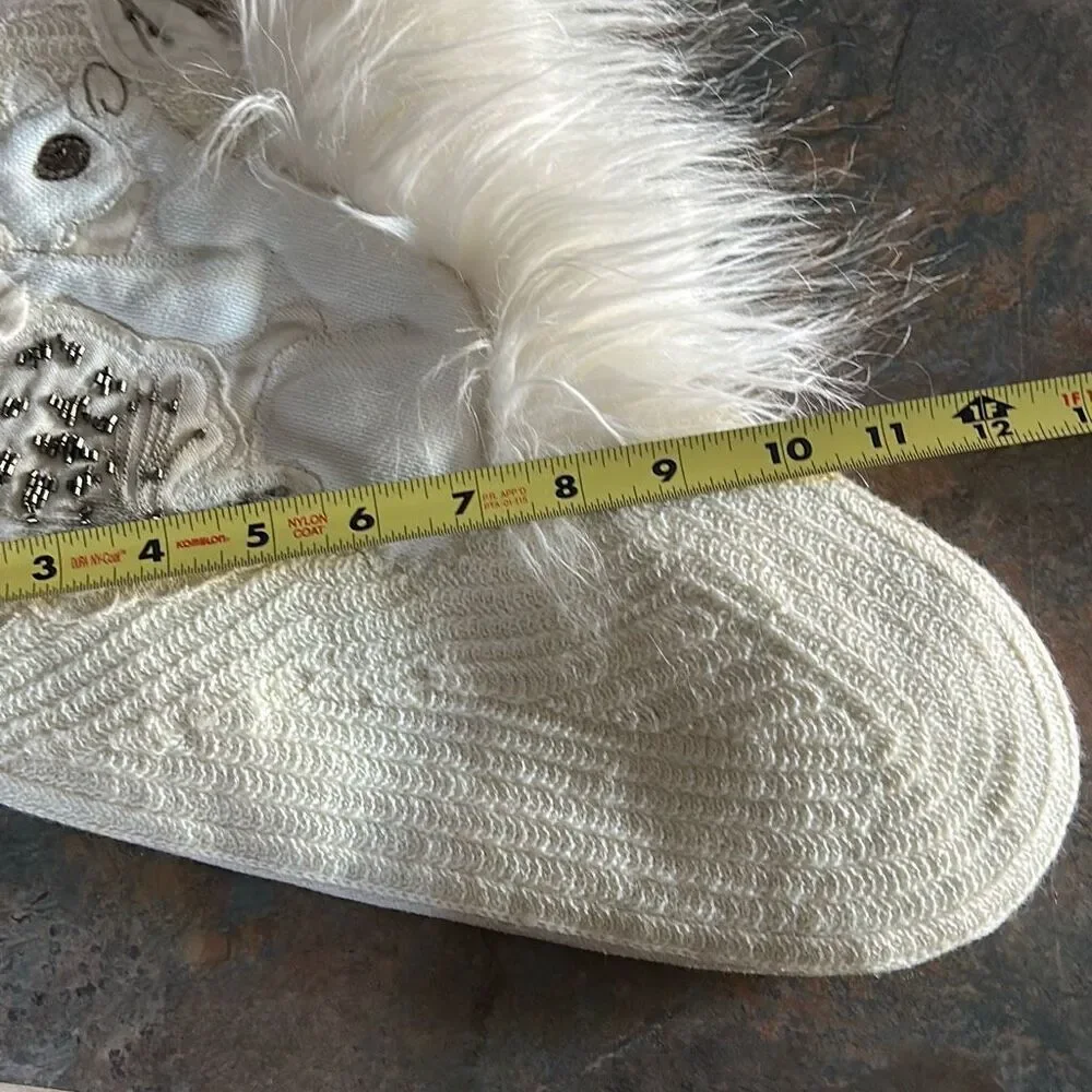 Pottery barn Woodland White Squirrel Christmas Stocking Sequins Faux Fur